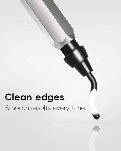 Close-up of 11 Blade Deburring Tool With Premium High Speed Steel Blades showing ergonomic handle and blade, ideal for smooth edge finishing.