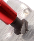 Deburring Tool With Swivel Head And 11 Blades Plus 2 Countersink Hand Reamers for Metal, close-up of tool removing burr from a metal sheet