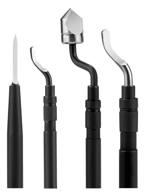 All In One Deburring Tool With Four Built In Blades Fine Tip Knife Narrow And Wide Curved Blades And Chamfer Reamer