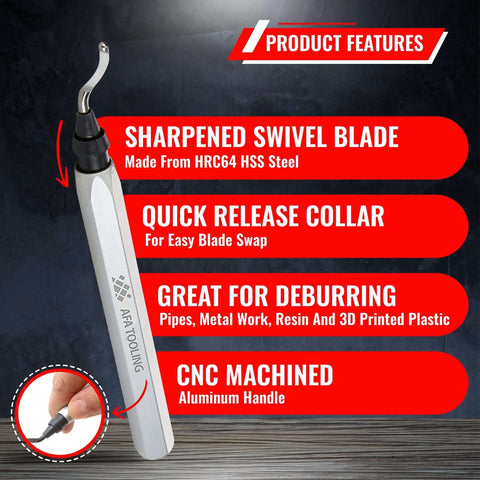 Deburring Tool With Micro Polished Anodized Aluminum Handle And High Speed Steel M2 Blades For Metal PVC Copper Pipe Plastic Resin And 3D Printed Edges