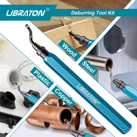 Deburring Tool Kit With 11 High Speed Steel Blades And 360 Degree Rotary Head for metal, plastic, wood, and copper surfaces