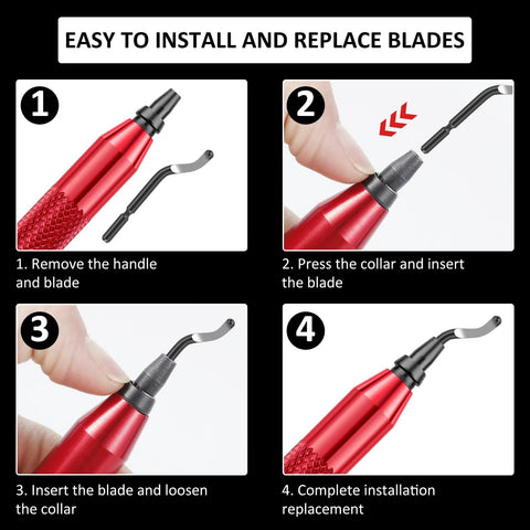 Step-by-step guide for installing blades in Deburring Tool Kit With 10 Extra Blades And 1 Handle For Precise Burr Removal