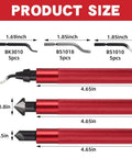 All In One Hand Deburring Tool Kit With Two Countersink Reamers And One Deburring Tool Plus Fifteen Replacement High Speed Steel Swivel Blades For Metal Resin Aluminum Copper Plastic 3D Printing And Wood For DIYers showing product size and parts.