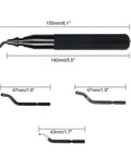 Versatile Deburring Tool Kit Pro Grade With 15 Replaceable High Speed Steel Blades For Three D Printing Resin Plastic Metal Copper And PVC Pipes Includes Storage Case And Three Blade Models BK3010 BS1018 BS1010, shown with handle and blade measurements