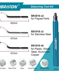 Deburring Tool Kit With 11 High Speed Steel Blades And 360 Degree Rotary Head For Metal Resin Aluminum Copper Plastic Wood And 3D Printing With A 5 Inch Aluminum Handle, showing blade types and sizes.