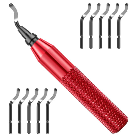 Deburring Tool Kit With 10 Extra Blades And 1 Handle For Precise Burr Removal, red handle and alloy edge trimmer for crafts