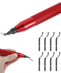 Deburring Tool Kit With 10 Extra Blades And 1 Handle for Precise Burr Removal, showcasing alloy edge trimmer and red handle