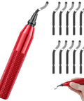 Deburring Tool Kit With 10 Extra Blades And 1 Handle for precise burr removal, alloy edge trimmer visible with red handle and black blades