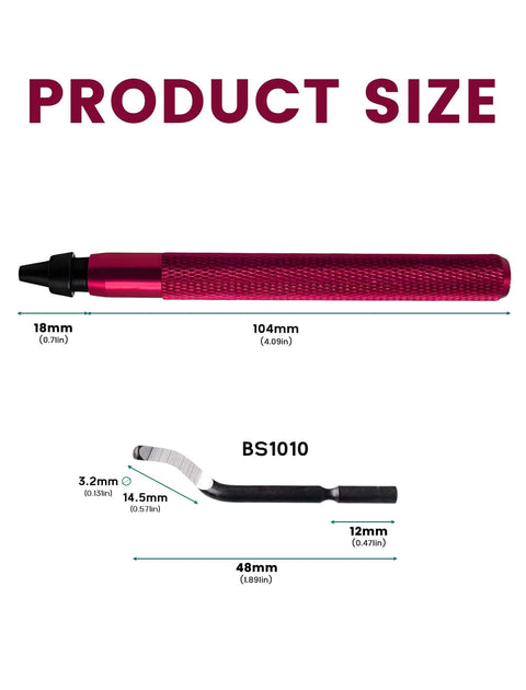 Product size of Deburring Tool Kit With 12 HSS Rotary Blades For 3D Printing Resin And Metal Finishing, showing handle and BS1010 blade dimensions.