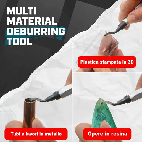 Deburring Tool With Micro Polished Anodized Handle And 11 HSS Blades For Metal Edges PVC Copper And 3D Printed Parts in use