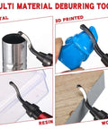 All In One Hand Deburring Tool Kit With Two Countersink Reamers And One Deburring Tool Plus Fifteen Replacement High Speed Steel Swivel Blades For Metal Resin Aluminum Copper Plastic 3D Printing And Wood For DIYers in use on metal, 3D printed, resin, and wood surfaces