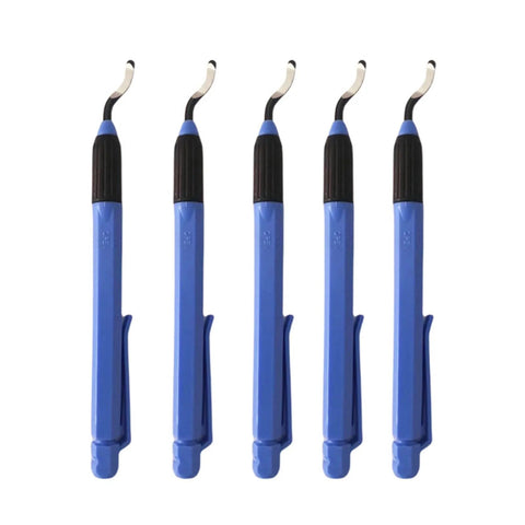 Set of five Precise Deburring Tool Pen Style for Efficient Burr Removal and Surface Smoothing, blue ergonomic handle