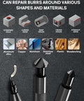 Diagram of shapes and materials for burr repair using Two Submerged Hand Reamers Deburring Tool Set With Ten Spare BS1010 Type Blades.