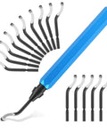 Deburring Tool Set With 15 High Speed Steel Swivel Blades For Metal Resin Copper Plastic PVC Pipes And 3D Printing Burr Removal Blue Handle Kit With Case And Replacement Blades
