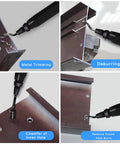 Versatile Deburring Tool Set With 11 High Speed Steel Rotary Burr Blades in use on metal edges and holes