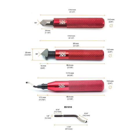Deburring Tool With Swivel Head And 11 Blades Plus 2 Countersink Hand Reamers for precision metal and plastic edge finishing.
