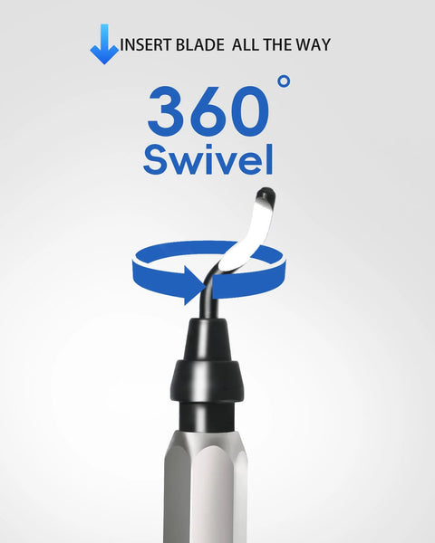 11 Blade Deburring Tool With Premium High Speed Steel Blades showing 360-degree swivel capability for smooth edge finishing