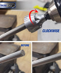 External Chamfer Deburring Tool With YG8 Carbide Blade And Quick Release Hex Shank demonstrating burr removal on threaded rod.