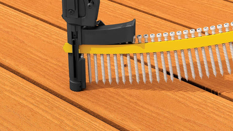 Installation tool with Trex Pebble Gray Deck Screw Plug For Deck Drive DCU Composite Screws Conceals Screw Heads With A Clean Look