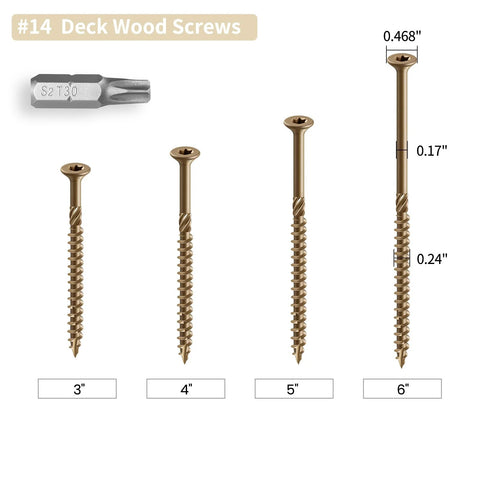 Deck Screws 14 By 6 Inch Heavy Duty Exterior Wood Screws Torx Drive Head Bronze Rust Resistant Epoxy Coated Long Outdoor Screws With Star Bit
