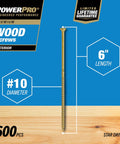 Power Pro Premium Exterior Wood Screws, #10 x 6 Inch, 600 Pieces, for Outdoor Projects, T-25 Star Bit Included, Bronze