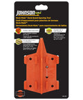 Front view of durable one piece deck spacing tool with 1/8 in and 3/16 in spacers on product packaging
