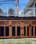 Wooden deck gate with 3-1/2" Heavy Duty Gate Hinges, 2 Pack Black Iron Shed Door Hinges, installed on barn wood fence.