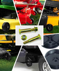Two Pack Deck Wheel Shoulder Bolts And Flanged Locknut Kit For Half Inch Bore Wheels Fits Craftsman Poulan Husqvarna Toro Cub Cadet Mowers And Tractors With One And A Half Inch Shoulder And Three Eighths Inch Pitch Sixteen Threads, showcasing bolts, locknuts, and mower compatibility.