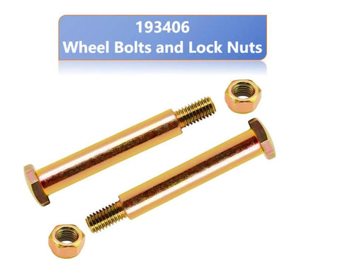 193406 wheel bolts and lock nuts for mowers, set of 2, hardware for heavy duty deck wheels, replacement for Cub Cadet, Craftsman.