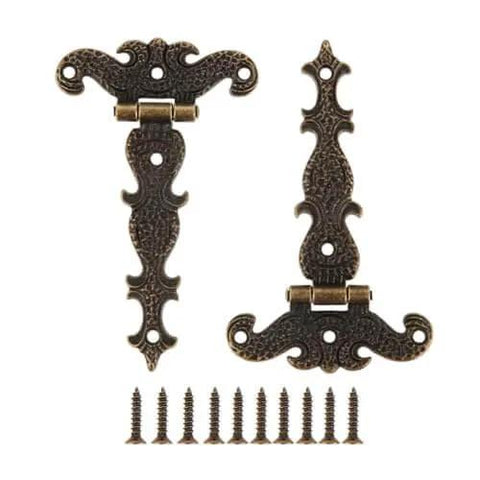 Two Piece Black T Strap Decorative Furniture Hinges Zinc Alloy Butt Hinges for Windows Cabinets Cupboards 113x69mm with screws
