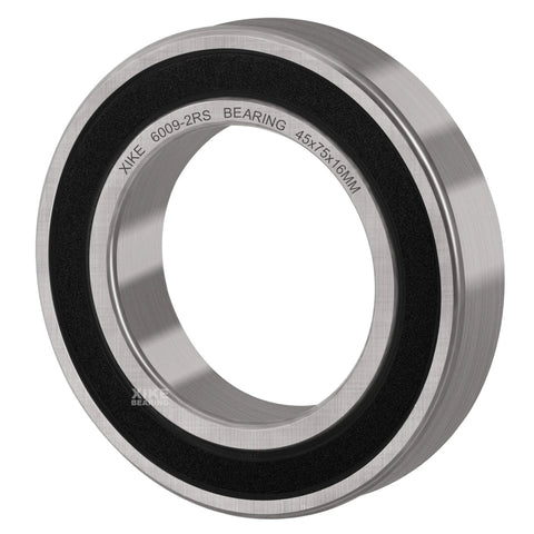 Side view of Two Pack 6009-2RS Deep Groove Ball Bearings 45x75x16mm with double rubber seals, pre-lubricated for immediate use.