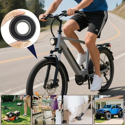 6204 2RS Deep Groove Ball Bearing with pre lubricated design and double rubber seals shown in various machinery and equipment applications