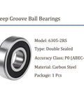 Deep Groove Ball Bearing 6305RS 25x62x17mm Carbon Steel Double Sealed for Motors Machine Tools Gearboxes and Industrial Equipment Built To Last With Smooth Operation High Wear Resistance Kozelo