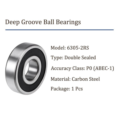 Deep Groove Ball Bearing 6305RS 25x62x17mm Carbon Steel Double Sealed for Motors Machine Tools Gearboxes and Industrial Equipment Built To Last With Smooth Operation High Wear Resistance Kozelo