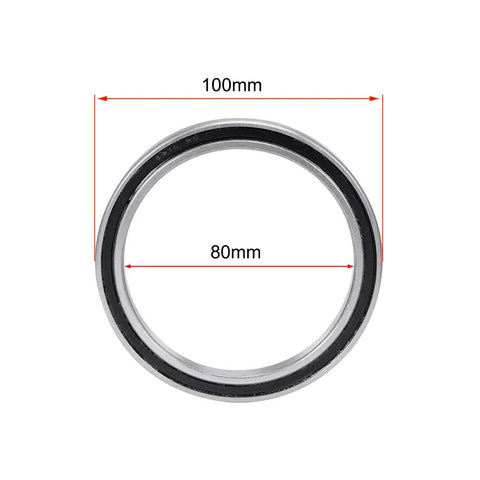 Deep Groove Ball Bearing 80x100x10mm Double Sealed Chrome Steel 6816-2RS Bearing front view with measurement labels