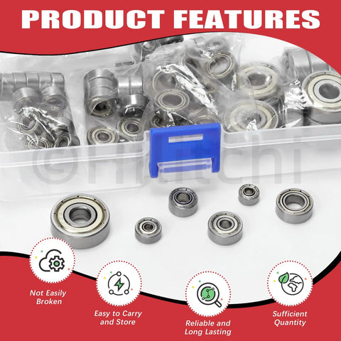 Deep Groove Ball Bearing Assortment Kit, 60 pieces in 6 sizes, with double shield, displayed in storage box, Voron printer use