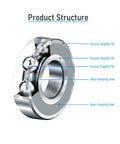 Cross-section of deep groove ball bearing showing chrome steel and deep-stamping steel structure, 1/8 ID, 3/8 OD, 5/32 thick, shielded, 10 pack.
