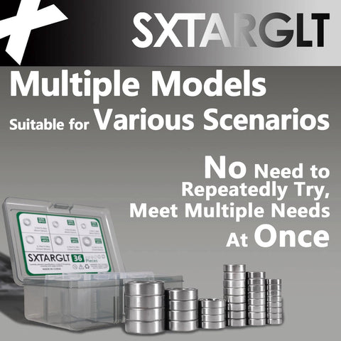 36pcs Deep Groove Ball Bearings Kit with 698ZZ 608ZZ 628ZZ 6903ZZ 6003ZZ 6203ZZ, various sizes and scenarios, stacked in front of packaging