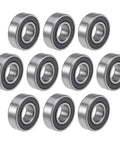 Ten chrome steel deep groove ball bearings with five eighth inch inner diameter and one and three eighths inch outer diameter double sealed.
