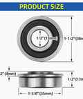 Heavy Duty 0.5 Inch Inner Diameter Deep Groove Flanged Ball Bearings Sealed Steel Set dimensions illustration