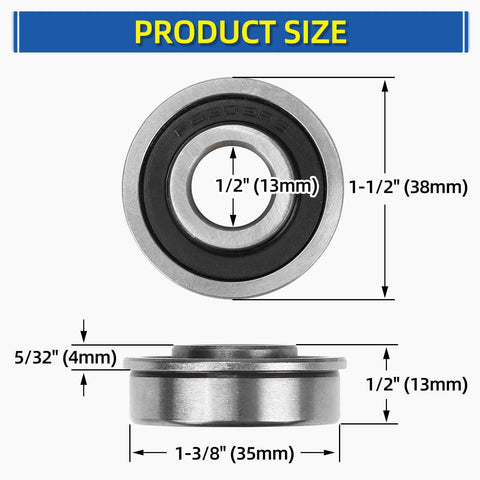Heavy Duty 0.5 Inch Inner Diameter Deep Groove Flanged Ball Bearings Sealed Steel Set dimensions illustration