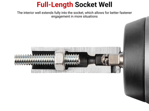 Cutaway view of One Half Inch Drive Twenty One Millimeter Deep Six Point Impact Socket With Full Length Interior Well And Two Size Markings.