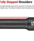 Side view of a Deep 1/2 Inch Drive 1-1/16 Inch Deep 6-Point Socket for Hex Fasteners, Extra Reach Deep Socket by Tekton SHD23027.