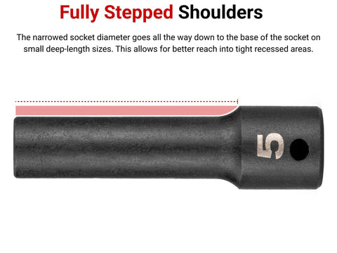 Side view of a Deep 1/2 Inch Drive 1-1/16 Inch Deep 6-Point Socket for Hex Fasteners, Extra Reach Deep Socket by Tekton SHD23027.