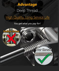 Close-up of deep thread feature on the Toggle Latch Clamp 304 Stainless Steel, highlighting quality and service life.