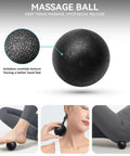 Massage ball from 5-In-1 Foam Roller Set For Deep Tissue Muscle Recovery, showing its use on foot, neck, and back.