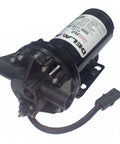 Front view of Delavan 5850-111E-SB Diaphragm Pump 12V, 60PSI, 5.0GPM, Bypass Pump with stainless steel housing.