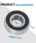Front view of Rockwell Style Arbor Bearings For Delta Unisaw Table Saw Race Set Of 2 Replacement Parts, showing dimensions.