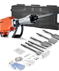 Heavy duty 2200W demolition jack hammer delivers powerful 66J impact energy and 1350 BPM for fast concrete breaking, includes 6 chisels and a sturdy carrying case for professional construction and industrial maintenance projects.