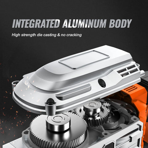Powerful 3500W demolition jack hammer with an integrated aluminum body showcasing internal gears and high strength die casting.